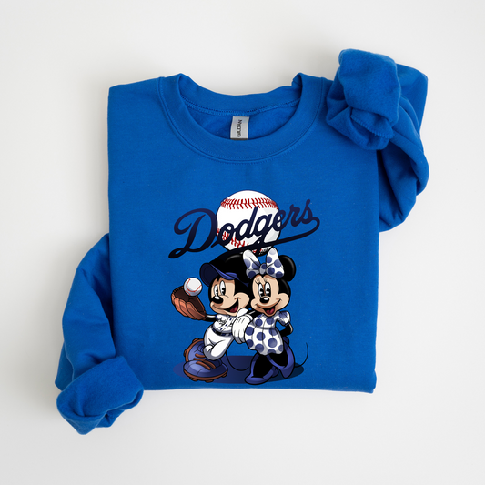 Adult Dodgers Baseball Mickey and Minnie Graphic Sweater