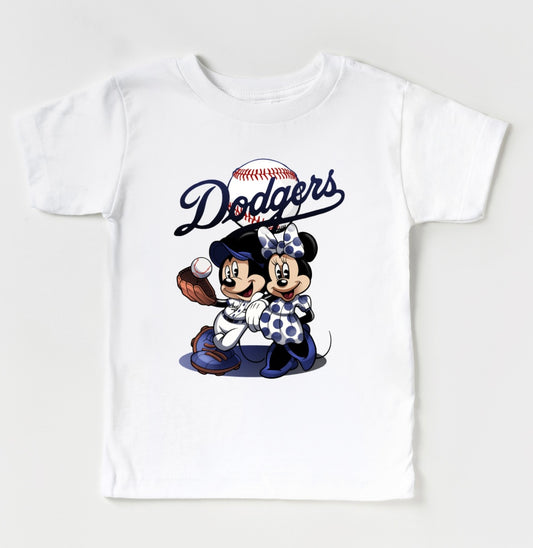 Dodgers baseball mickey and minnie kids shirts