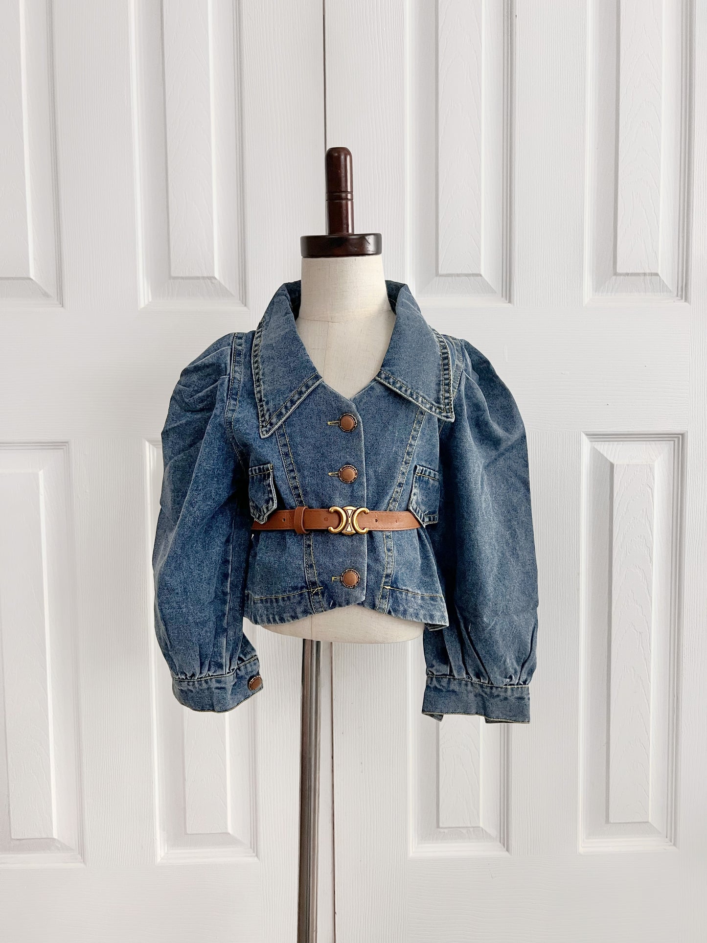 Puff Sleeve Denim Jacket with belt